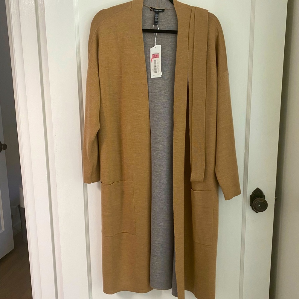 Eileen Fisher long cardigan with belt( not reversible)